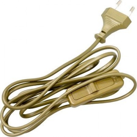Шнур с вилкой и проходным выключателем для светильника золотой (латунь) L=1.7м (ШВВП-2х0,75; вилка 2,5А)